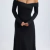Robe mi-longue froncée à épaules dénudées Noelle en modal noir Robe mi-longue froncée à épaules dénudées Noelle en modal noir