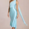 Robe mi-longue Giada à détails de foulard, couleur aqua pâle Robe mi-longue Giada à détails de foulard, couleur aqua pâle