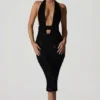Robe mi-longue Harlyn à découpes et dos nu, noire Robe mi-longue Harlyn à découpes et dos nu, noire