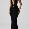 Robe mi-longue Harlyn à découpes et dos nu, noire Robe mi-longue Harlyn à découpes et dos nu, noire