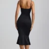Robe mi-longue Julane en jersey moulant froncé et ajouré, couleur noir