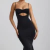Robe mi-longue Julane en jersey moulant froncé et ajouré, couleur noir