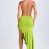 Robe mi-longue Manami asymétrique à découpes et col licou, vert citron Robe mi-longue Manami asymétrique à découpes et col licou, vert citron