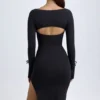 Robe mi-longue à manches longues et encolure carrée Sawyer en modal, noir Robe mi-longue à manches longues et encolure carrée Sawyer en modal, noir