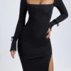 Robe mi-longue à manches longues et encolure carrée Sawyer en modal, noir Robe mi-longue à manches longues et encolure carrée Sawyer en modal, noir