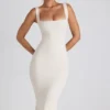 Robe mi-longue Navi en modal avec bordure en dentelle, couleur ivoire Robe mi-longue Navi en modal avec bordure en dentelle, couleur ivoire