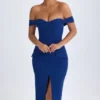Robe mi-longue à épaules dénudées Rasine en bleu marine Robe mi-longue à épaules dénudées Rasine en bleu marine
