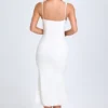 Robe mi-longue Petula à bordures en dentelle, blanche
