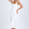Robe mi-longue Petula à bordures en dentelle, blanche