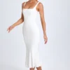 Robe mi-longue Petula à bordures en dentelle, blanche