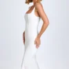 Robe mi-longue Petula à bordures en dentelle, blanche