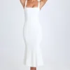Robe mi-longue Petula à bordures en dentelle, blanche