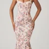 Robe mi-longue à queue de poisson avec détails de soutien-gorge superposé « Valentina » à imprimé floral primevère Robe mi-longue à queue de poisson avec détails de soutien-gorge superposé « Valentina » à imprimé floral primevère