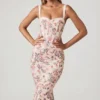 Robe mi-longue à queue de poisson avec détails de soutien-gorge superposé « Valentina » à imprimé floral primevère Robe mi-longue à queue de poisson avec détails de soutien-gorge superposé « Valentina » à imprimé floral primevère