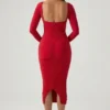 Robe mi-longue rouge à volants et détails de soutien-gorge superposés Deliana
