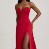 Robe mi-longue sans bretelles A-line en jersey fluide Joely, couleur rouge vif Robe mi-longue sans bretelles A-line en jersey fluide Joely, couleur rouge vif
