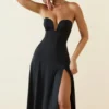 Robe mi-longue sans bretelles en jersey fluide Joely, coupe trapèze, couleur noir Robe mi-longue sans bretelles en jersey fluide Joely, coupe trapèze, couleur noir