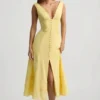 Robe mi-longue évasée en popeline de coton Aralisse, jaune pastel Robe mi-longue évasée en popeline de coton Aralisse, jaune pastel