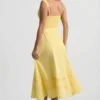 Robe mi-longue évasée en popeline de coton Aralisse, jaune pastel Robe mi-longue évasée en popeline de coton Aralisse, jaune pastel
