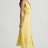 Robe mi-longue évasée en popeline de coton Aralisse, jaune pastel Robe mi-longue évasée en popeline de coton Aralisse, jaune pastel