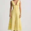 Robe mi-longue évasée en popeline de coton Aralisse, jaune pastel Robe mi-longue évasée en popeline de coton Aralisse, jaune pastel