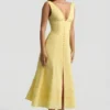 Robe mi-longue évasée en popeline de coton Aralisse, jaune pastel Robe mi-longue évasée en popeline de coton Aralisse, jaune pastel