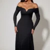 Robe mi-longue évasée à lacets et épaules dénudées Nerissa, couleur noire Robe mi-longue évasée à lacets et épaules dénudées Nerissa, couleur noire