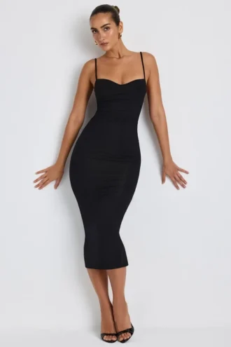 Robe mi-longue à volants en modal Nora, couleur noire
