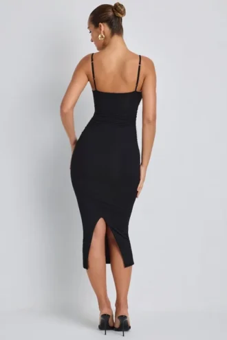 Robe mi-longue à volants en modal Nora, couleur noire