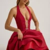 Robe midi Angelina à nœud et dos nu, couleur rouge vif Robe midi Angelina à nœud et dos nu, couleur rouge vif