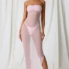 Robe midi bandeau froncée Papeete en rose pâle Robe midi bandeau froncée Papeete en rose pâle