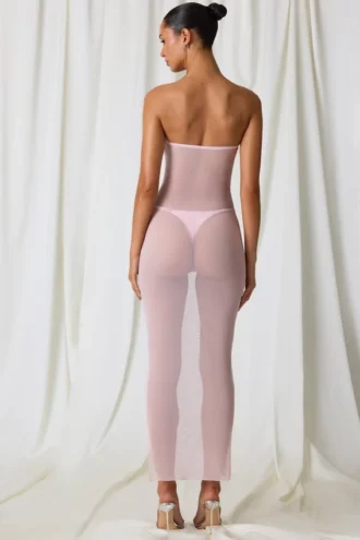 Robe midi bandeau froncée Papeete en rose pâle