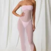 Robe midi bandeau froncée Papeete en rose pâle Robe midi bandeau froncée Papeete en rose pâle