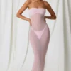 Robe midi bandeau froncée Papeete en rose pâle Robe midi bandeau froncée Papeete en rose pâle