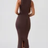 Robe midi à encolure carrée Ainslee, couleur chocolat