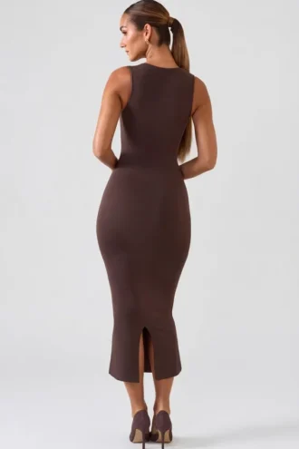 Robe midi à encolure carrée Ainslee, couleur chocolat