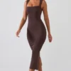 Robe midi à encolure carrée Ainslee, couleur chocolat