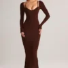Robe midi à manches longues Ori Modal Peekaboo, couleur chocolat Robe midi à manches longues Ori Modal Peekaboo, couleur chocolat
