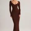 Robe midi à manches longues Ori Modal Peekaboo, couleur chocolat Robe midi à manches longues Ori Modal Peekaboo, couleur chocolat