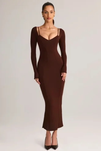 Robe midi à manches longues Ori Modal Peekaboo, couleur chocolat
