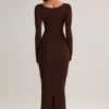 Robe midi à manches longues Ori Modal Peekaboo, couleur chocolat Robe midi à manches longues Ori Modal Peekaboo, couleur chocolat