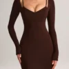 Robe midi à manches longues Ori Modal Peekaboo, couleur chocolat Robe midi à manches longues Ori Modal Peekaboo, couleur chocolat
