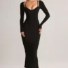 Robe midi à manches longues Ori Modal Peekaboo en noir Robe midi à manches longues Ori Modal Peekaboo en noir