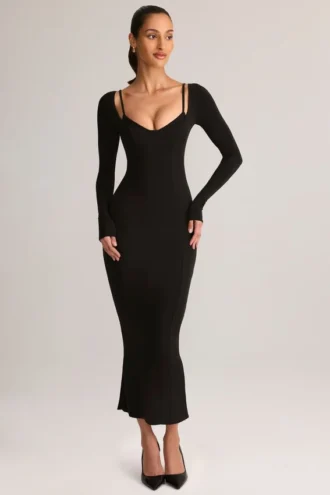 Robe midi à manches longues Ori Modal Peekaboo en noir