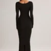 Robe midi à manches longues Ori Modal Peekaboo en noir Robe midi à manches longues Ori Modal Peekaboo en noir