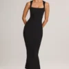 Robe midi moulante à encolure carrée Ainslee en modal, couleur noire Robe midi moulante à encolure carrée Ainslee en modal, couleur noire