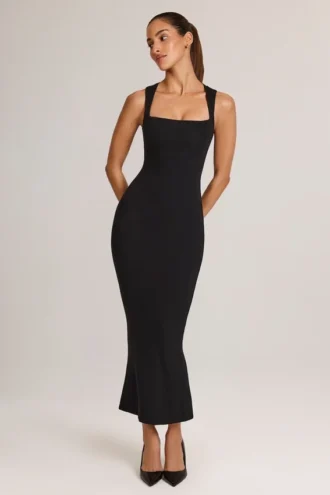 Robe midi moulante à encolure carrée Ainslee en modal, couleur noire
