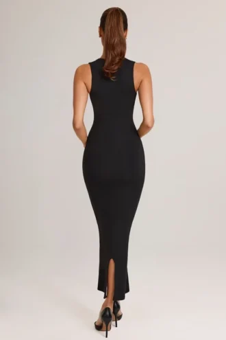 Robe midi moulante à encolure carrée Ainslee en modal, couleur noire