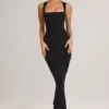 Robe midi moulante à encolure carrée Ainslee en modal, couleur noire Robe midi moulante à encolure carrée Ainslee en modal, couleur noire
