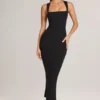 Robe midi moulante à encolure carrée Ainslee en modal, couleur noire Robe midi moulante à encolure carrée Ainslee en modal, couleur noire